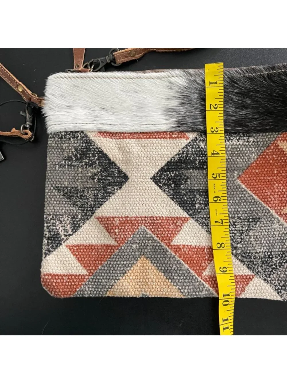 Myra Bag Womens Western Boho Crossbody Clutch Bag Cowhide Canvas Geometric Aztec